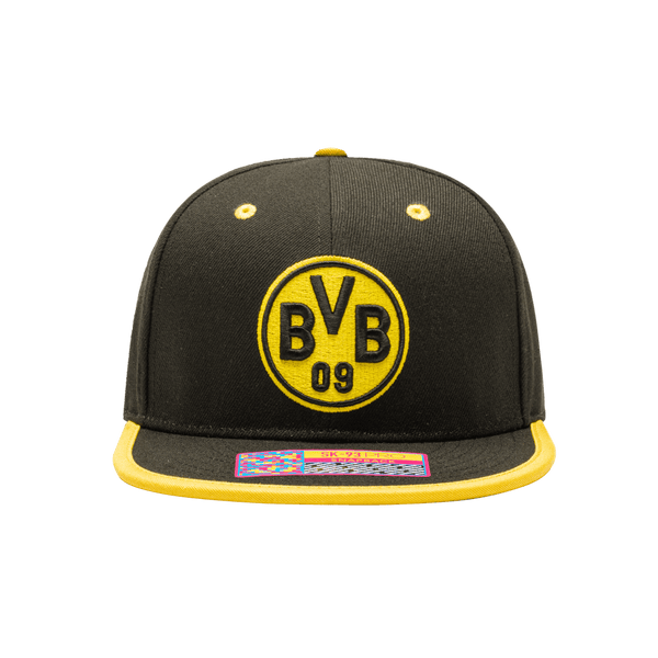 Borussia Dortmund Tape Snapback with high crown, flat peak brim, and snapback closure, in Black