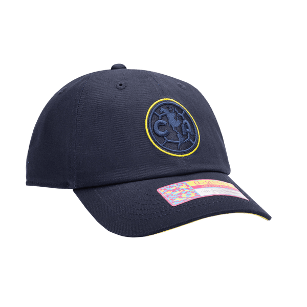Club America Eclipse Classic Adjustable in unstructured low crown, curved peak brim, and adjustable flip buckle closure, in Navy