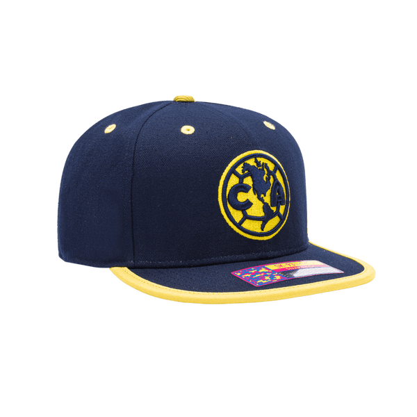Club America Tape Snapback with high crown, flat peak brim, and snapback closure, in Navy