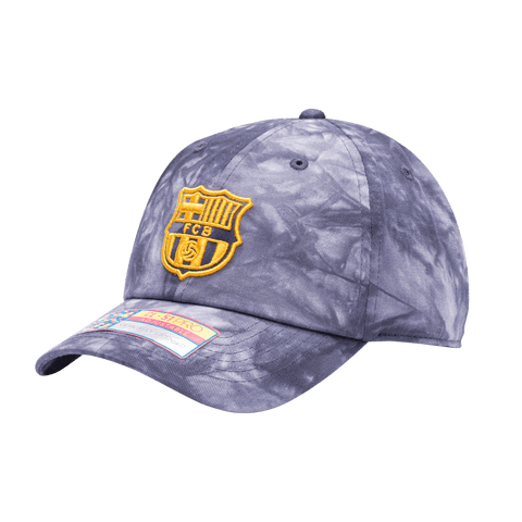 FC Barcelona Bloom Classic Adjustable in unstructured low crown, curved peak brim, and adjustable flip buckle closure, in Navy