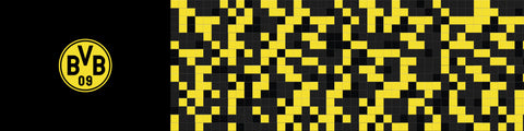 Borussia Dortmund Pixel Beanie on a yellow background.