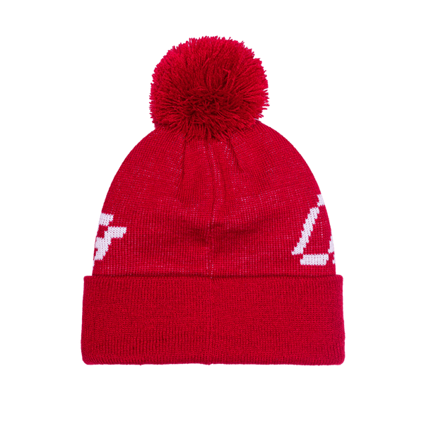 Atletico Madrid Pixel Beanie with embroidered club logo on ribbed ruff, club name knitted in hat body, and pom detailing, in Red.