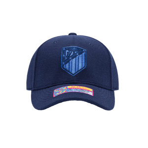 Front view of the Atletico Madrid Club Ink Adjustable with high crown, curved brim, and adjustable strap, in blue.