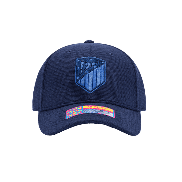 Front view of the Atletico Madrid Club Ink Adjustable with high crown, curved brim, and adjustable strap, in blue.