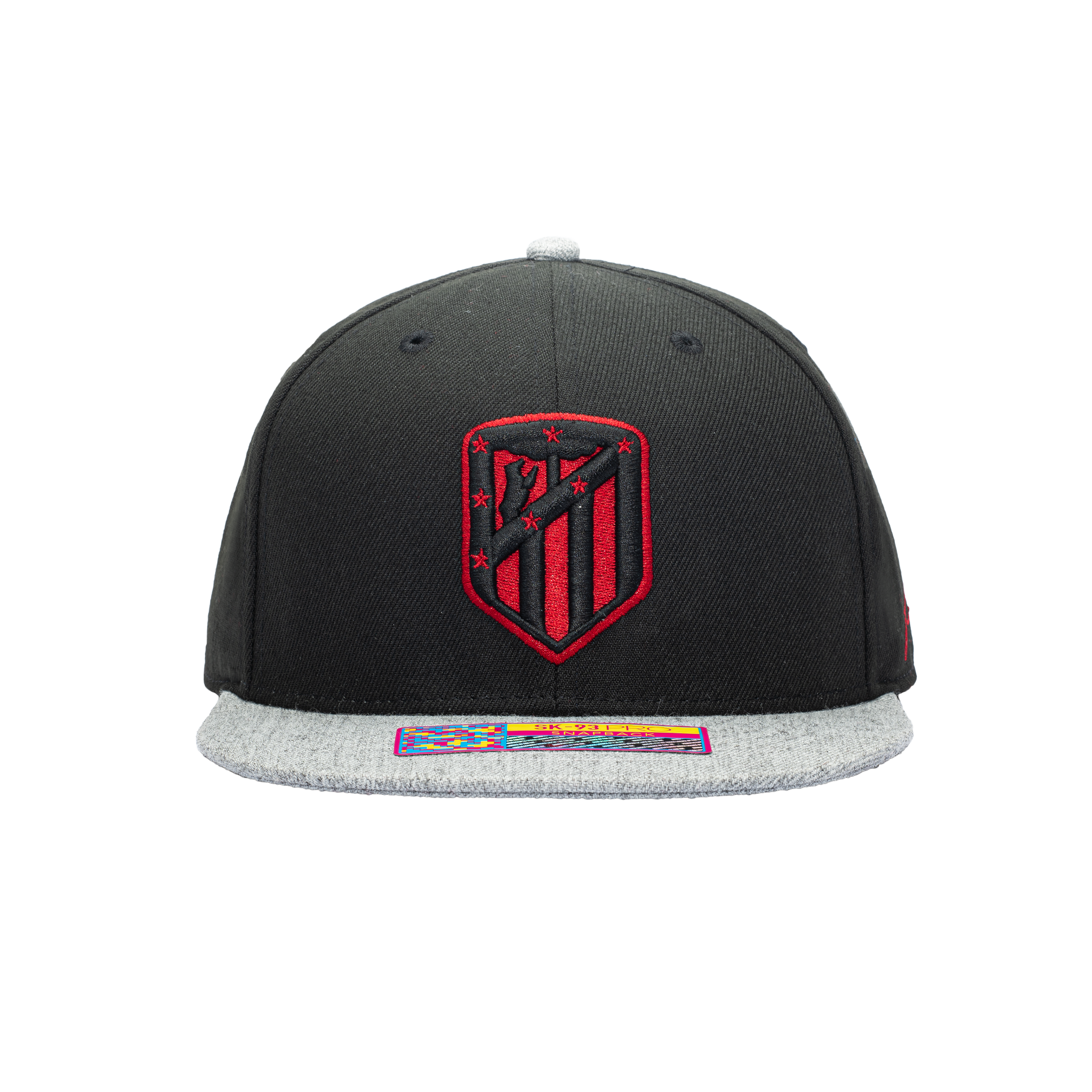 Black Atletico Madrid snapback with black and red team logo on the front.