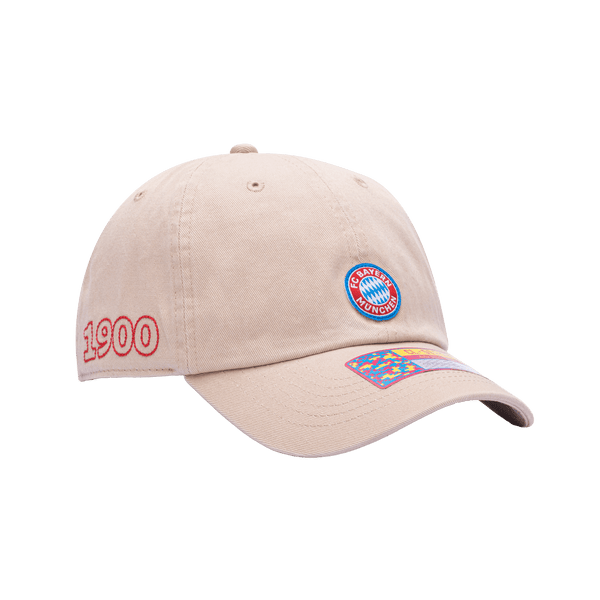 Side view of the Bayern Munich Safari Classic Adjustable with low crown, curved brim, and adjustable strap, in brown.