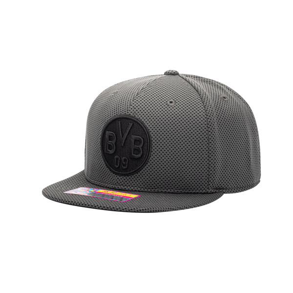 Side view of the Borussia Dortmund Trophy Snapback with high crown, flat peak, and snapback closure, in Dk Grey