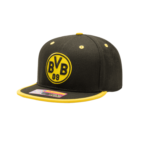 Borussia Dortmund Tape Snapback with high crown, flat peak brim, and snapback closure, in Black