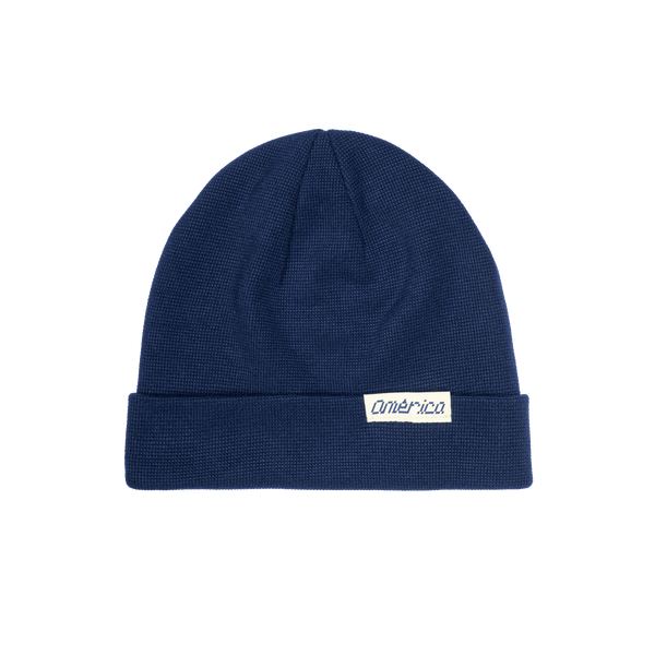 Club America 3000 ribbed beanie with team branded woven label on cuff, in Navy.