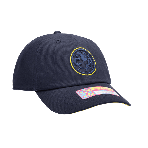 Club America Eclipse Classic Adjustable in unstructured low crown, curved peak brim, and adjustable flip buckle closure, in Navy
