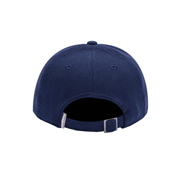 Back view of the Club America Club Ink Adjustable with high crown, curved brim, and adjustable strap, in blue.