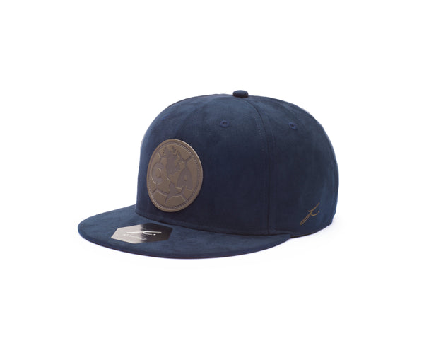 View of left side of Club America Tifoso Snapback with brown Fi branded stitching on the side