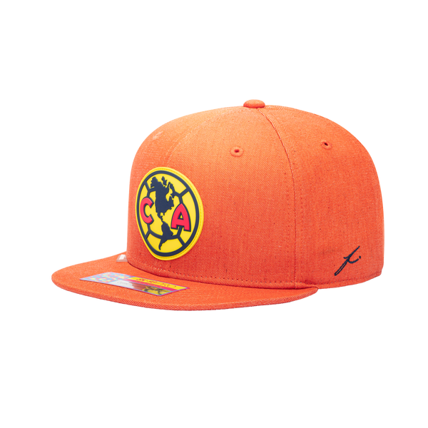 Side view of the Club America Hydra Snapback in orange