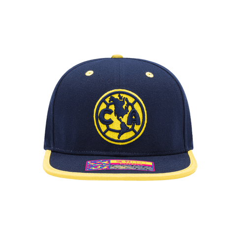 Club America Tape Snapback with high crown, flat peak brim, and snapback closure, in Navy