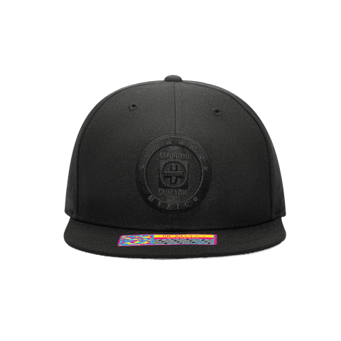 Front view of the Cruz Azul Dusk Snapback with high crown, flat peak, and snapback closure, in Black