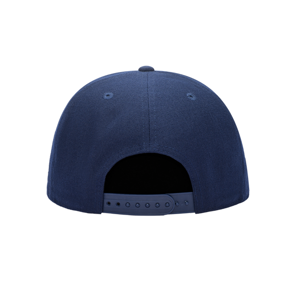 Back view of the Cruz Azul Braveheart Snapback with flat peak and high crown in blue.