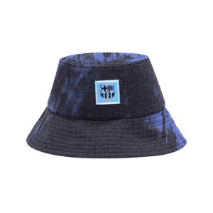 FC Barcelona Express Bucket Hat with flat top crown, and iridescent club logo patch on crown, in Black/Blue