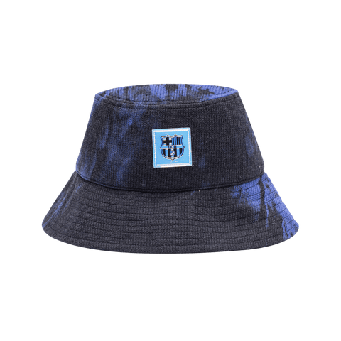 FC Barcelona Express Bucket Hat with flat top crown, and iridescent club logo patch on crown, in Black/Blue