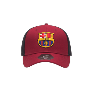 Red and black FC Barcelona Breakaway Stretch Red crown and bill with black panels