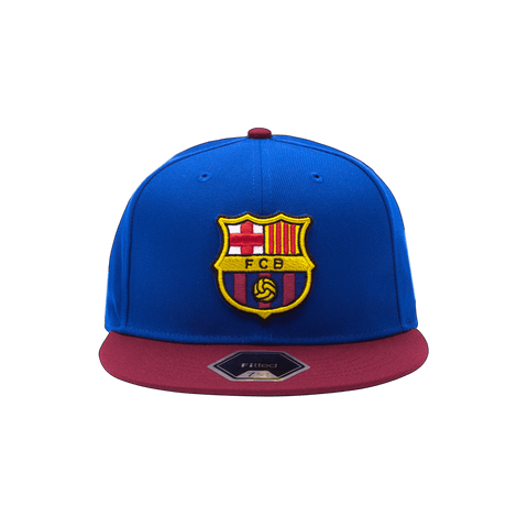 Blue and burgundy FC Barcelona Team Patch Fitted Blue crown with burgundy bill