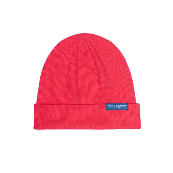 Bayern Munich 3000 ribbed beanie with team branded woven label on cuff, in Red.