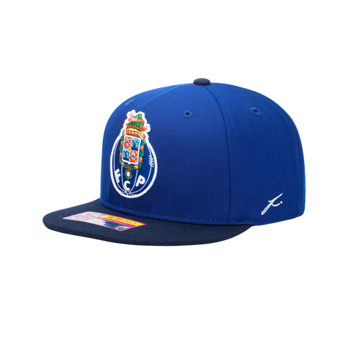 Side view of the FC Porto Team Snapback Hat with high crown and flat peak in Blue/Navy