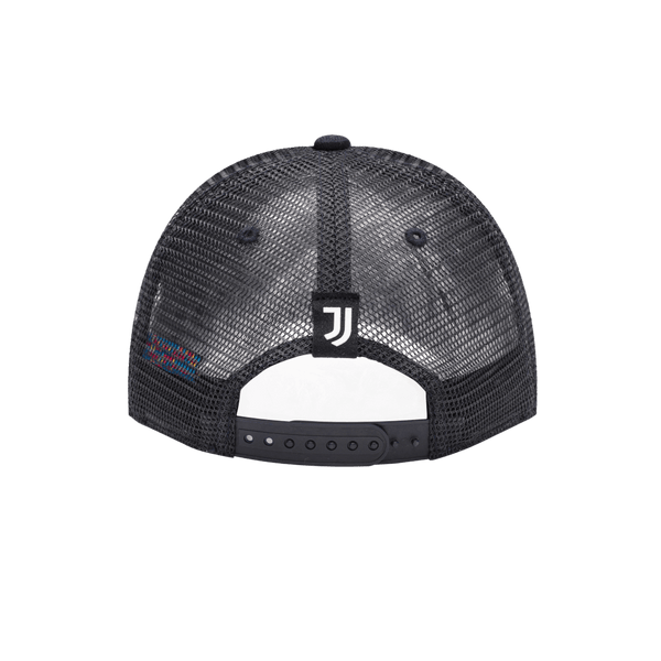 Juventus Pride Trucker with mid crown, curved peak brim, mesh back, and snapback closure, in Black