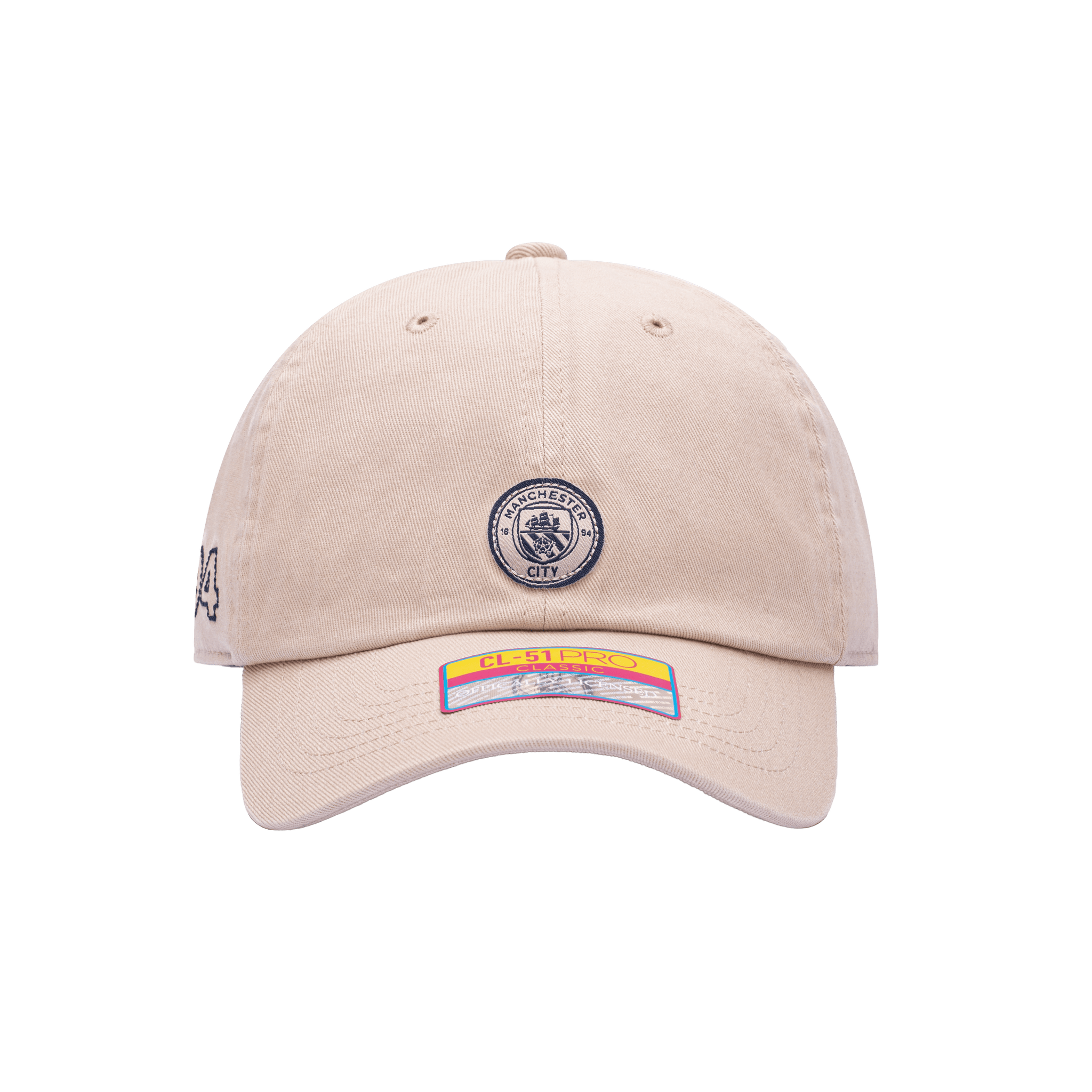 Front view of the Manchester City Safari Classic Adjustable with low crown, curved brim, and adjustable strap, in brown.