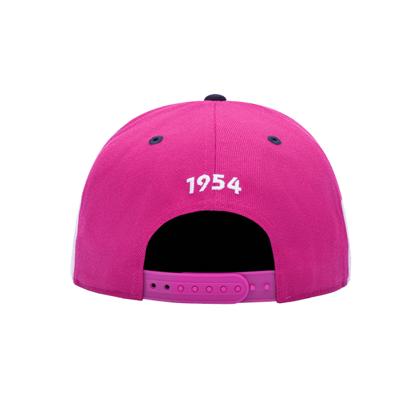 Back view of the Pumas Truitt Snapback with high crown, flat peak, and snapback closure, in Pink/White.