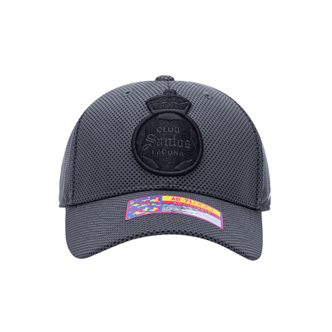 Front view of the Santos Laguna Trophy Adjustable hat with mid constructured crown, curved peak brim, and slider buckle closure, in Dark Grey.