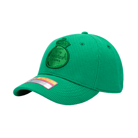 Side view of the Santos Laguna Club Ink Adjustable with high crown, curved brim, and adjustable strap, in green.