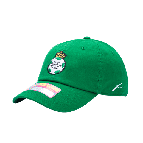 view of left side of green Santos Laguna Bambo Kids Classic with Fi branded Stitching on the side in white