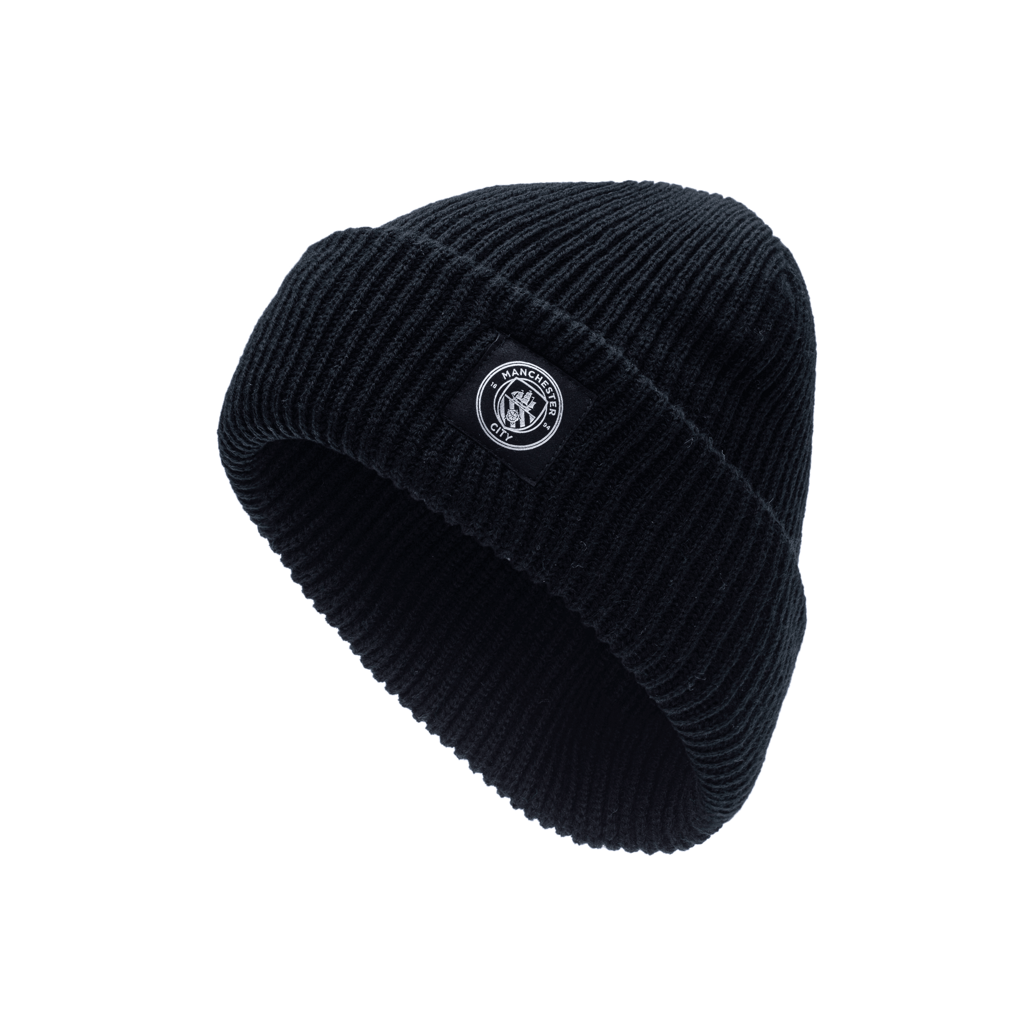 Manchester City Watchman ribbed beanie with team branded patch on cuff, in Black.