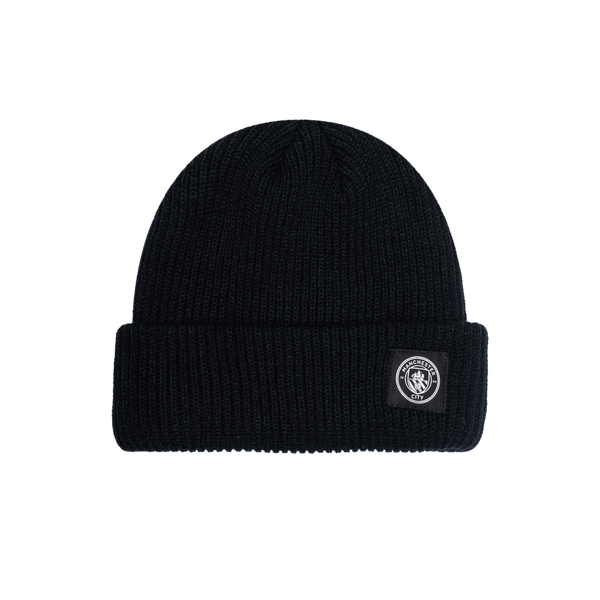 Manchester City Watchman ribbed beanie with team branded patch on cuff, in Black.